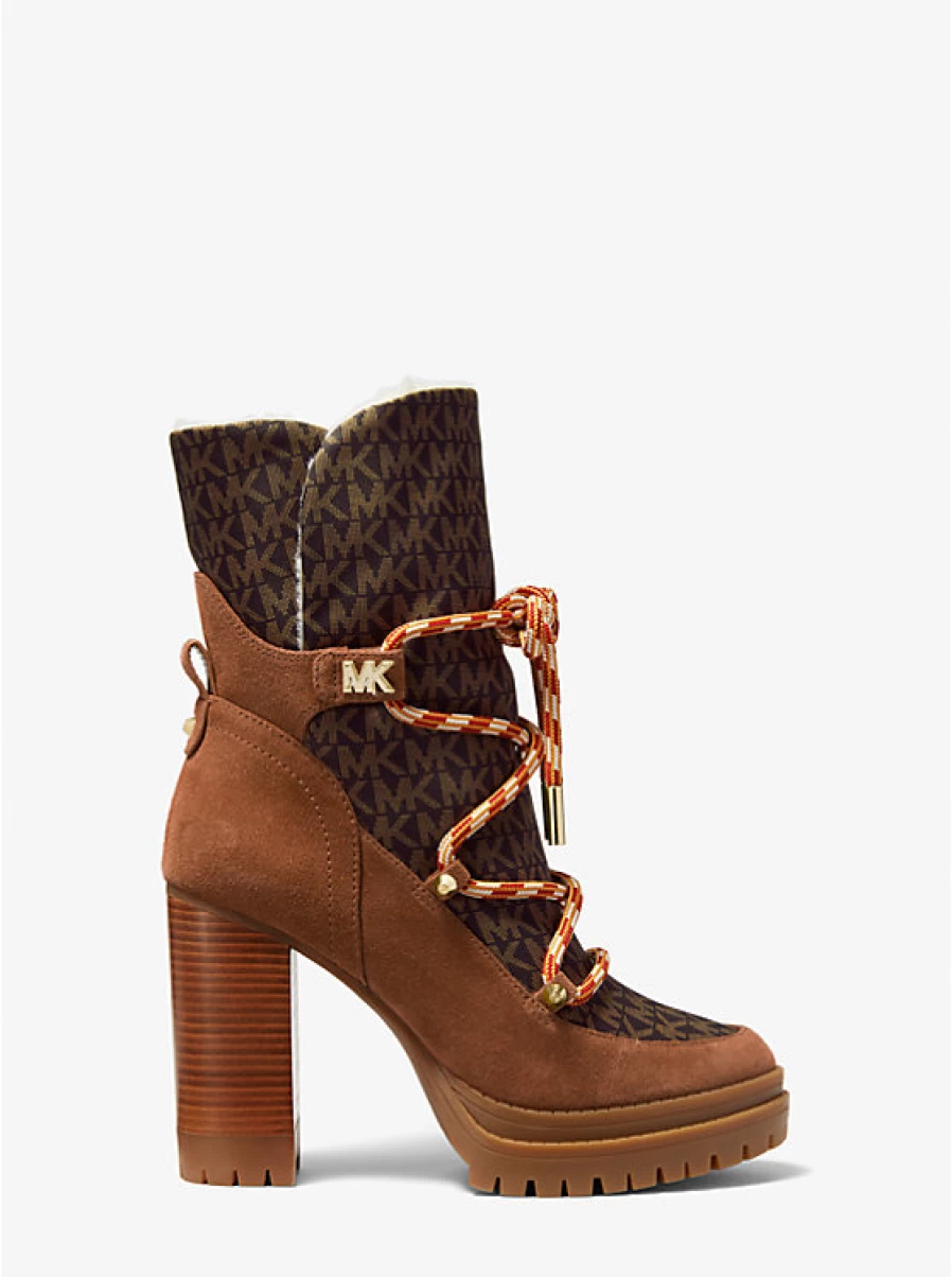 Michael Kors Women's Nylon Boot with Printed Logo and Nubuck Leather Details