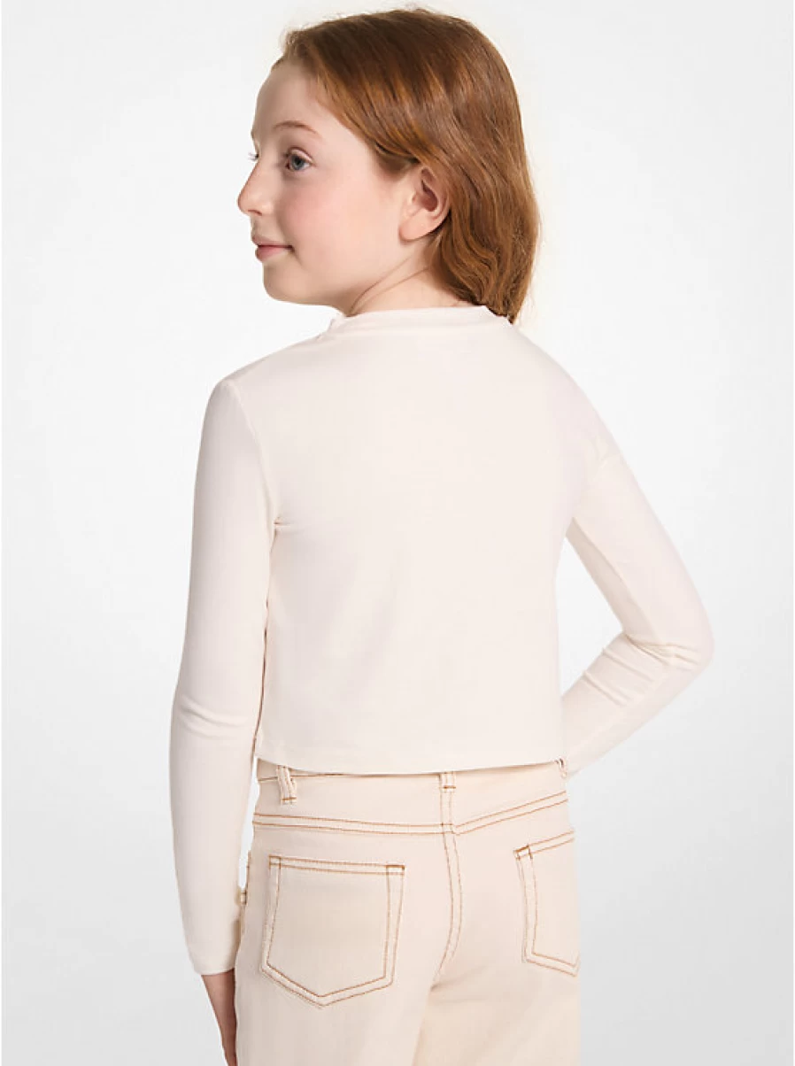 Michael Kors Kids' Stretch Cotton T-Shirt with Embroidered Logo & Button Details