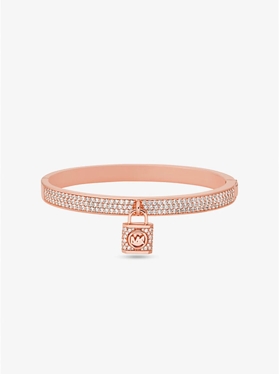 Michael Kors Women's Brass Bracelet with Gold Plating, Padlock Charm, and Pavé Stone Details