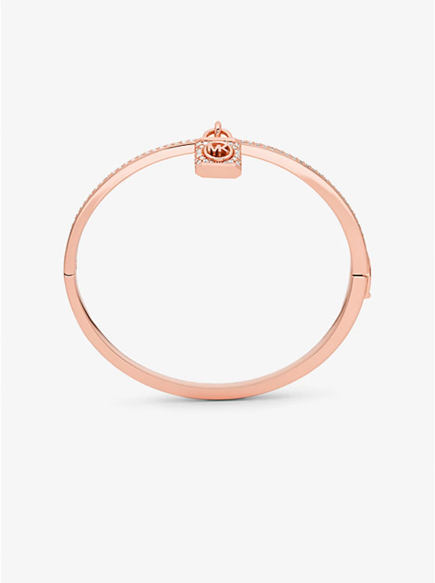 Michael Kors Women's Brass Bracelet with Gold Plating, Padlock Charm, and Pavé Stone Details