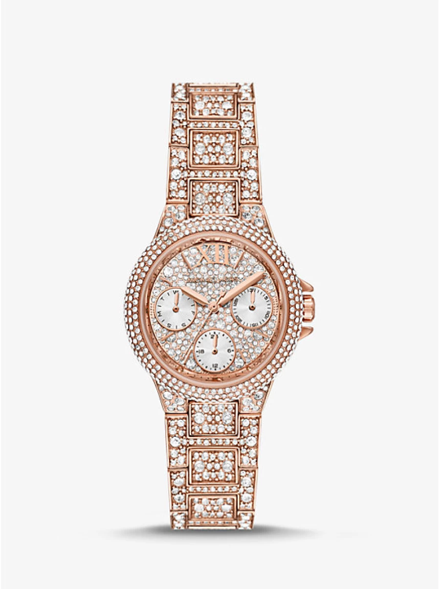 Michael Kors Women's Camille Miniature Rose Gold-Tone Watch with Paving Stone Accents