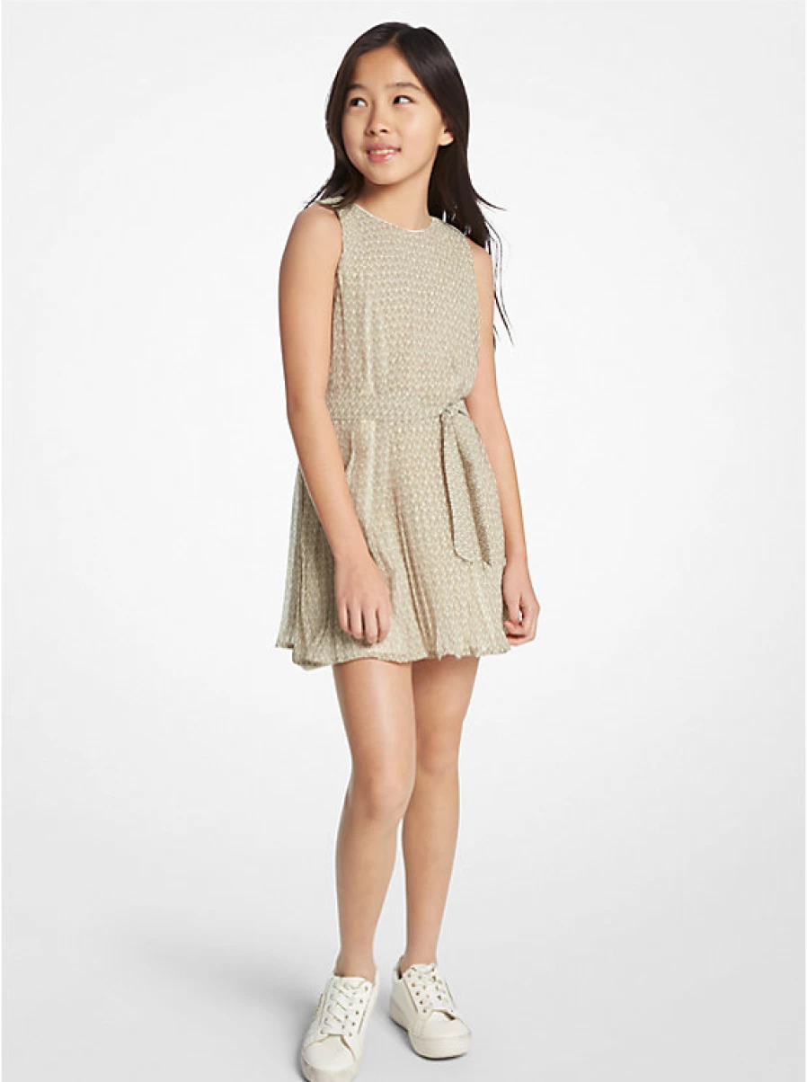 Michael Kors Pleated Georgette Crepe Dress for Girls - Flowy Kids Logo Dress