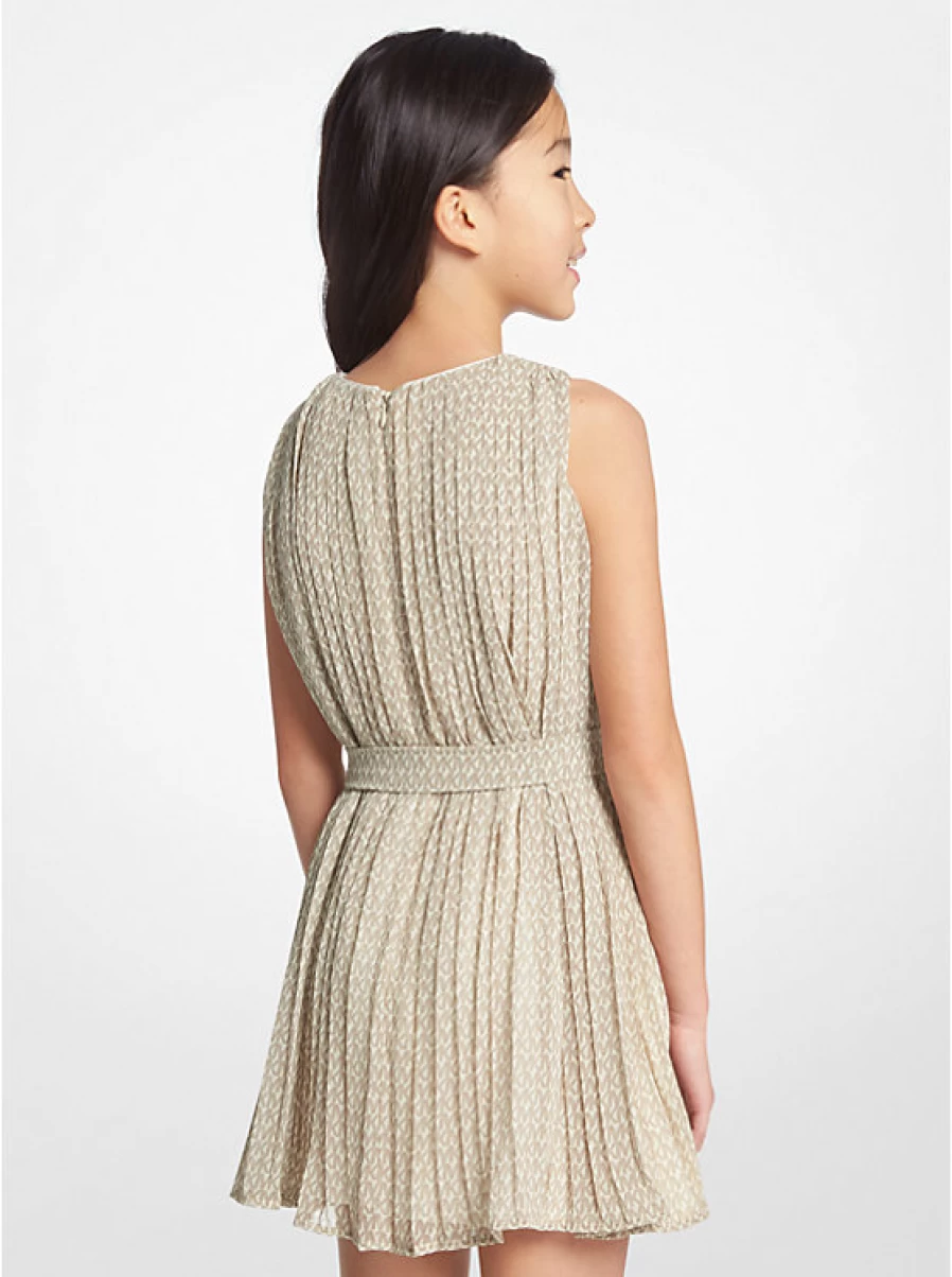 Michael Kors Pleated Georgette Crepe Dress for Girls - Flowy Kids Logo Dress
