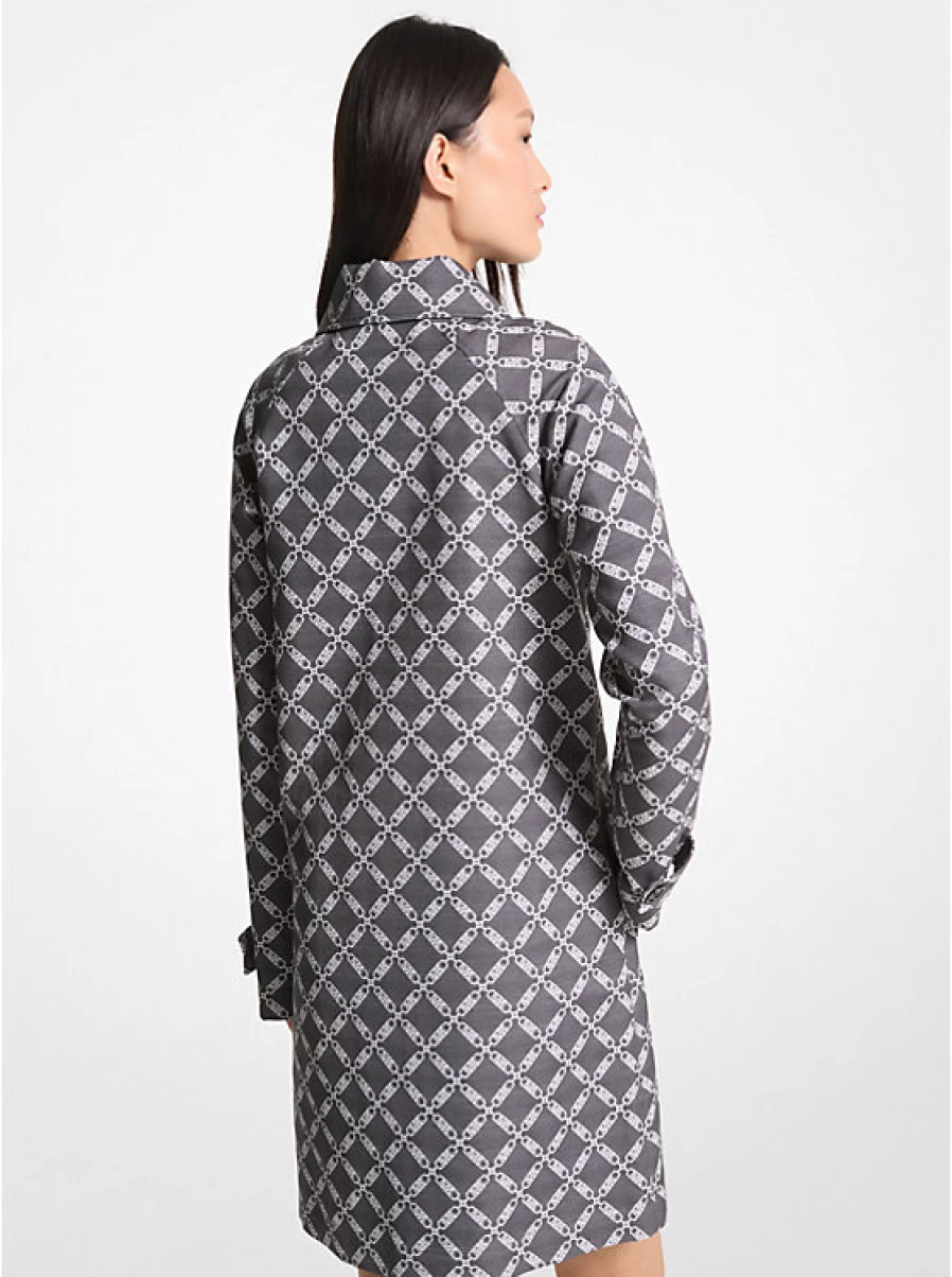 Michael Kors Women's Balmacaan Jacquard Coat with Empire Logo - Classic Trench Style Outerwear