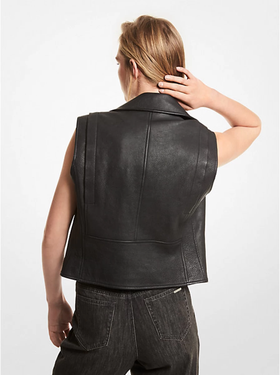 Michael Kors Women's Stylish Grained Leather Motorcycle Vest for Chic Biker Fashion