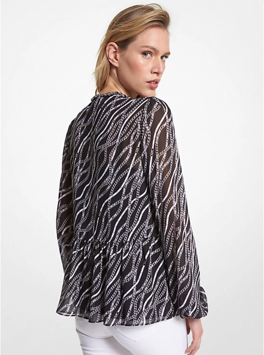Michael Kors Women's Printed Georgette Crepe Tunic with Lace Detailing and Chain Accents
