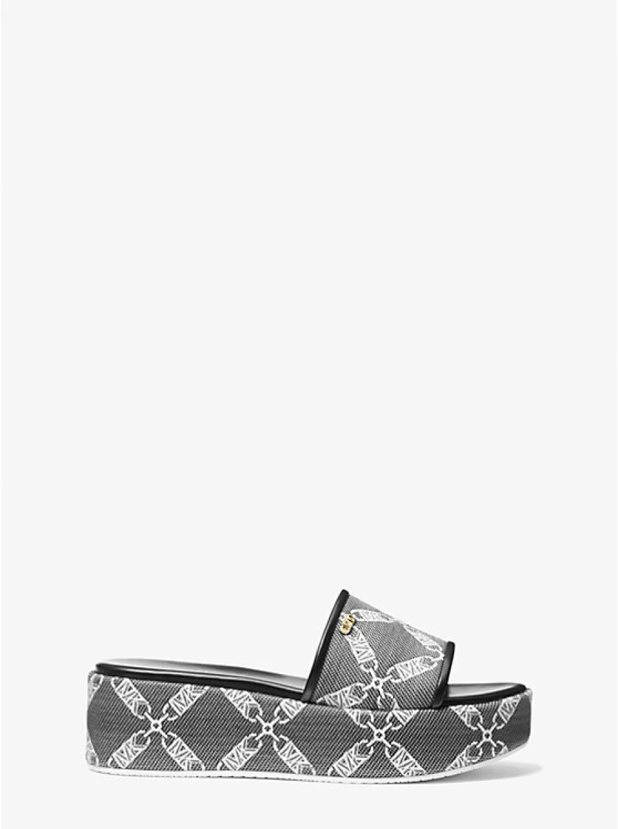 Michael Kors Women's Ember Platform Sandals with Jacquard Empire Logo Design