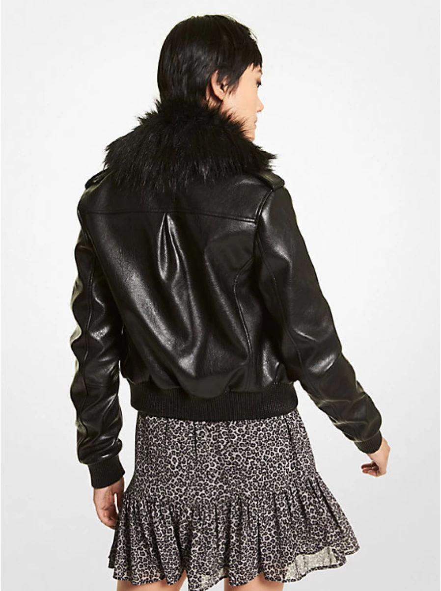 Michael Kors Women's Aviator Jacket with Faux Fur Trim - Stylish Winter Outerwear Coat