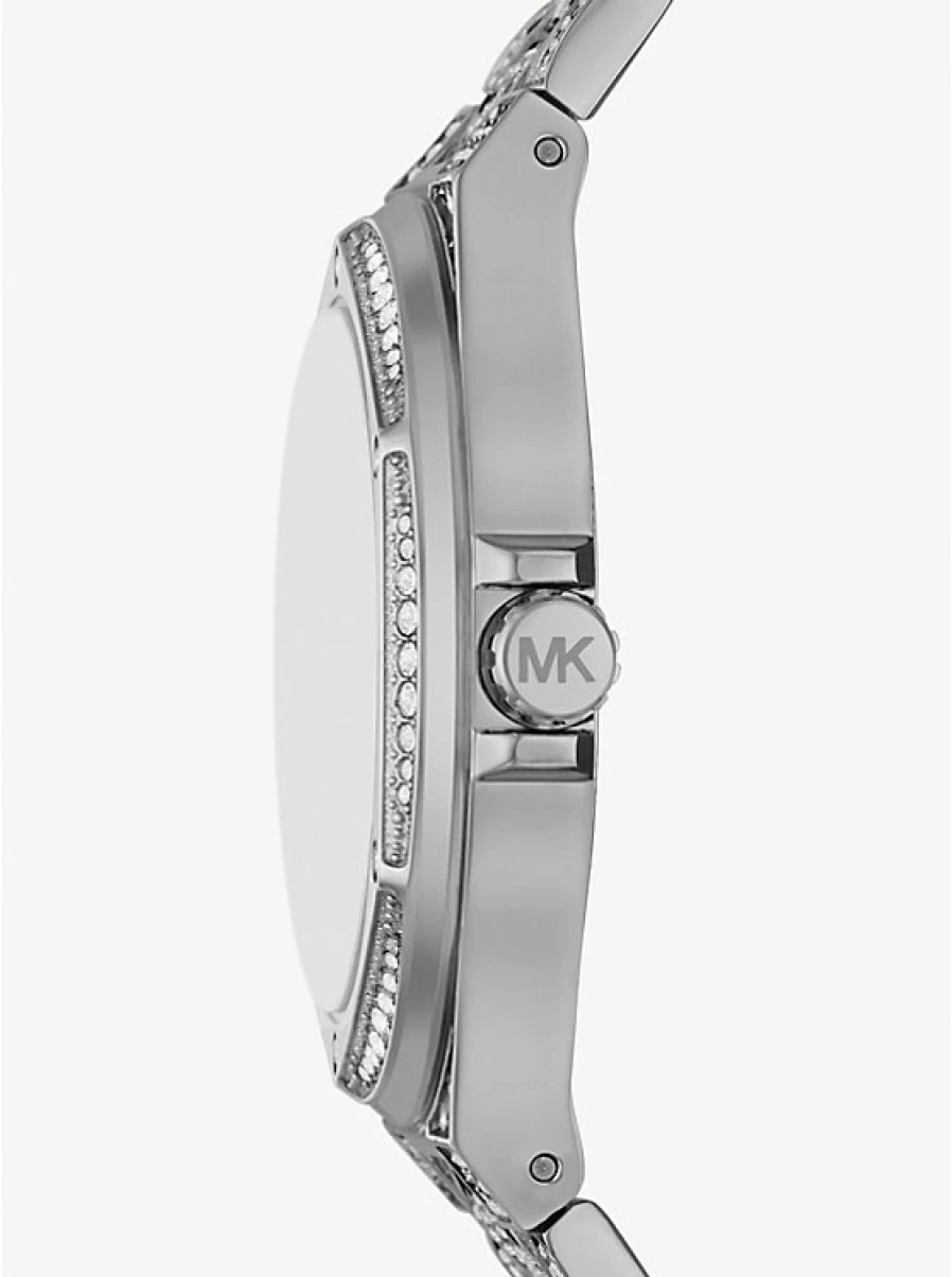 Michael Kors Women's Oversized Silver-Tone Watch with Paving Stone Accents and Animal Print Strap