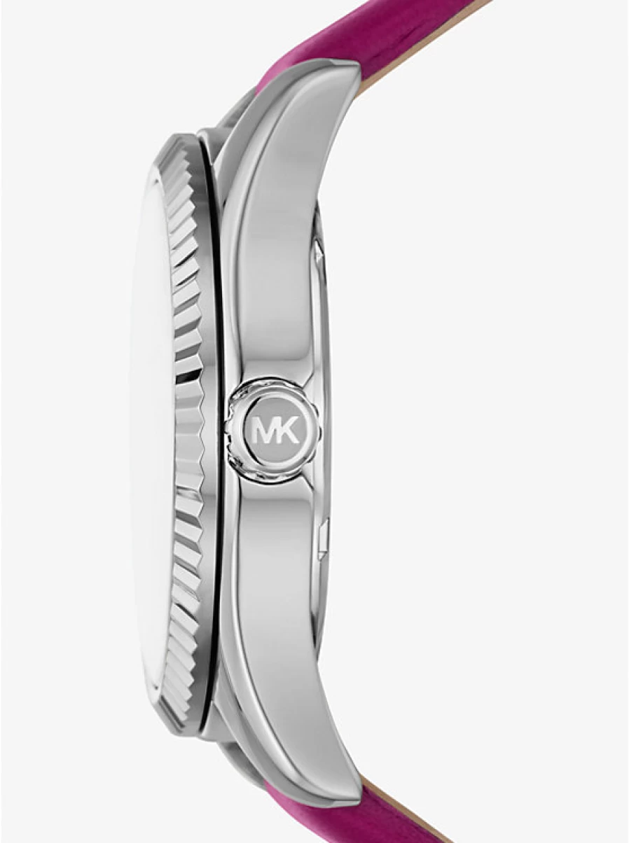 Michael Kors Women's Lexington Silver-Tone Leather Strap Watch