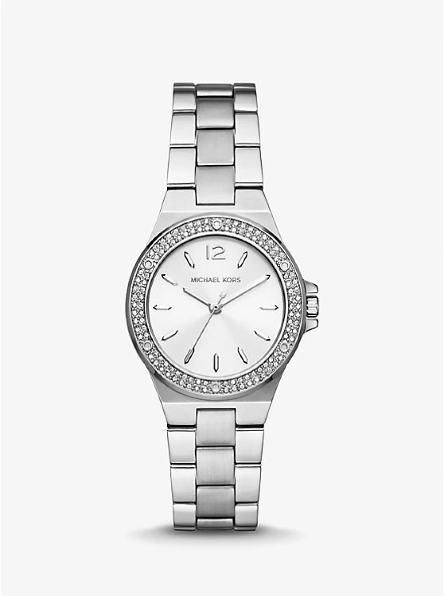 Michael Kors Women's Miniature Lennox Silver-Tone Watch with Paving Stone Accents