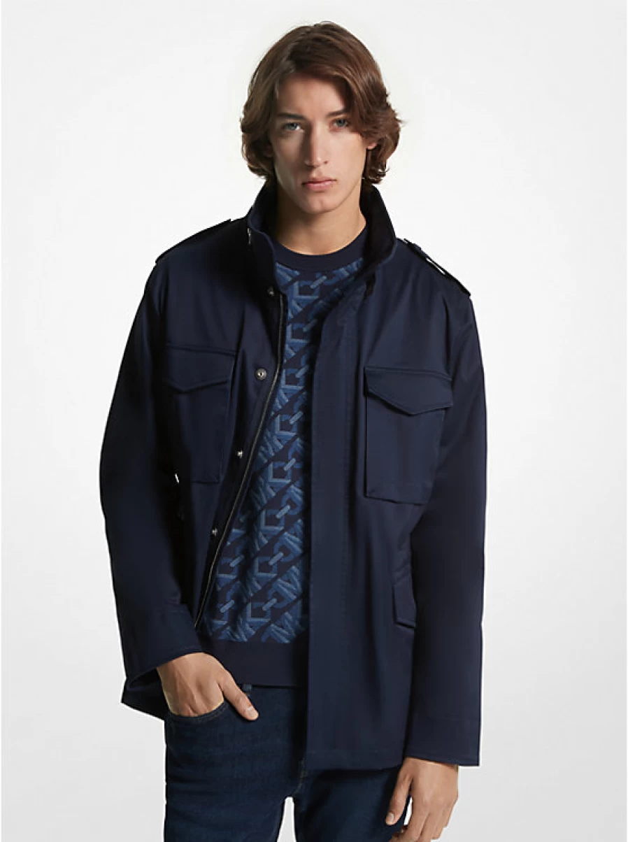 Michael Kors Men's Stretch Organic Cotton Military Jacket – Eco-Friendly Slim Fit Outerwear
