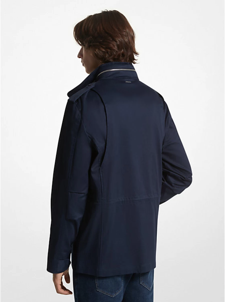 Michael Kors Men's Stretch Organic Cotton Military Jacket – Eco-Friendly Slim Fit Outerwear