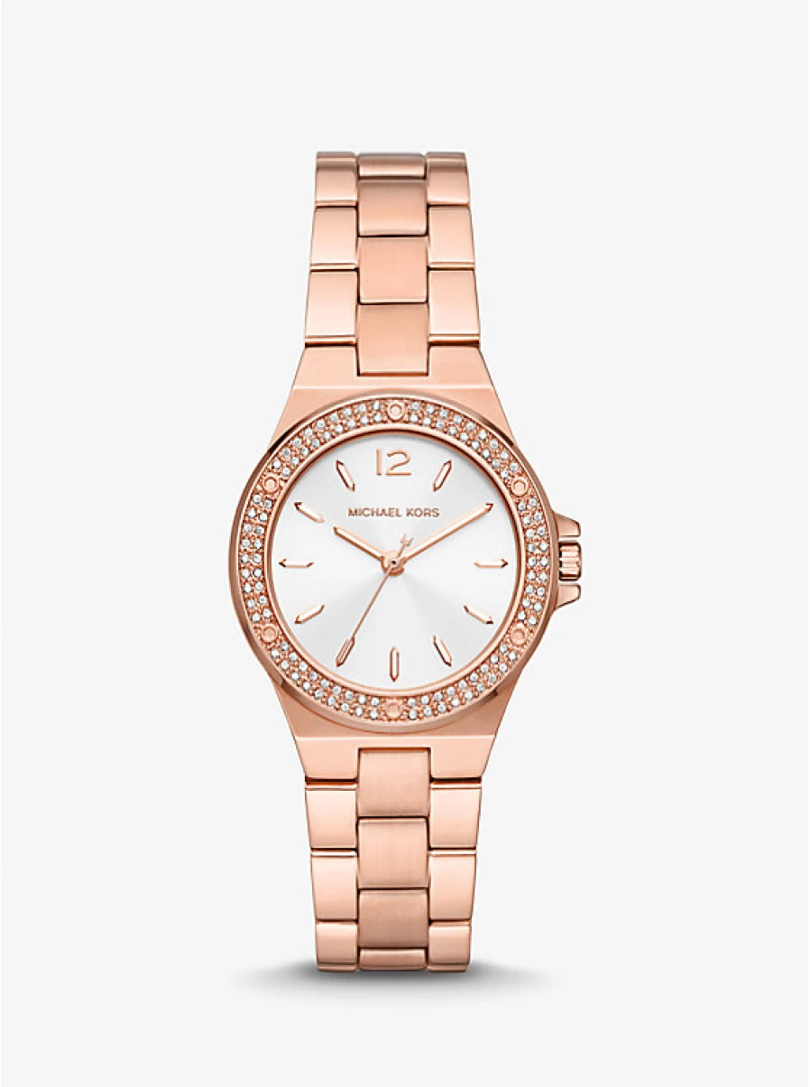 Michael Kors Women's Miniature Rose Gold Tone Watch with Paving Stone Accents