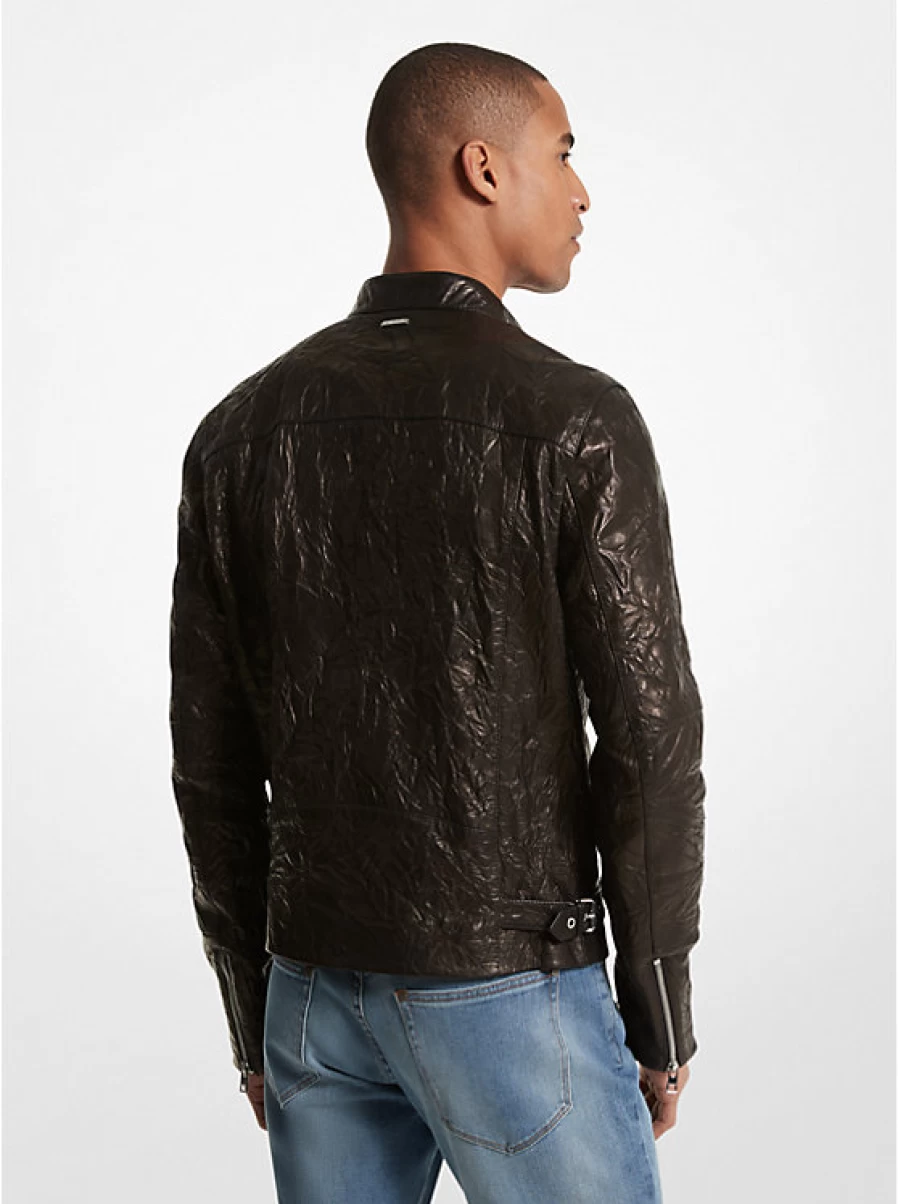 Michael Kors Men's Crinkled Leather Biker Jacket for Stylish Motorcycle Riding