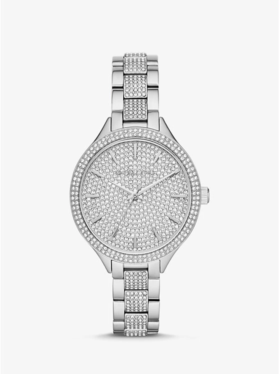 Michael Kors Women's Silver Watch with Pavé Stones - Elegant Luxury Timepiece