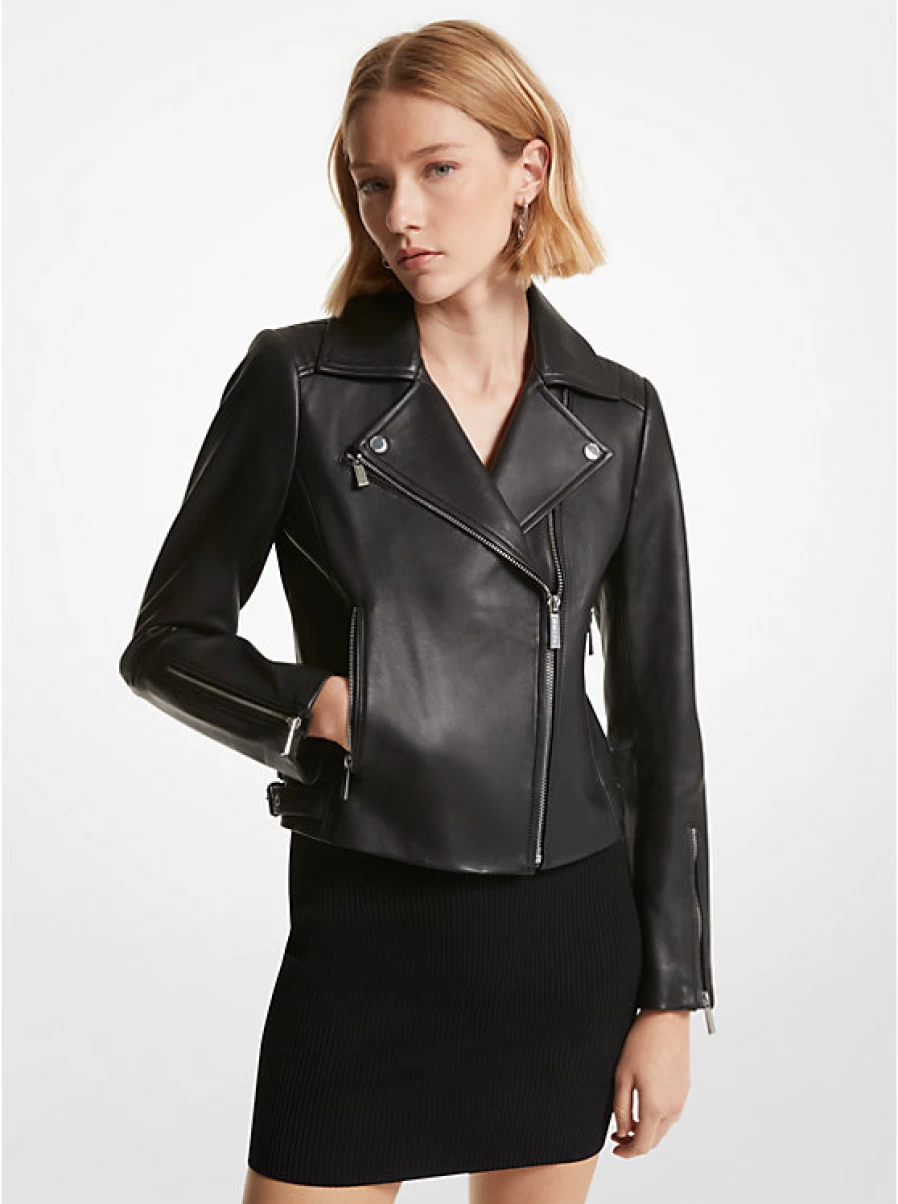 Michael Kors Women's Genuine Leather Motorcycle Jacket for Stylish Riding