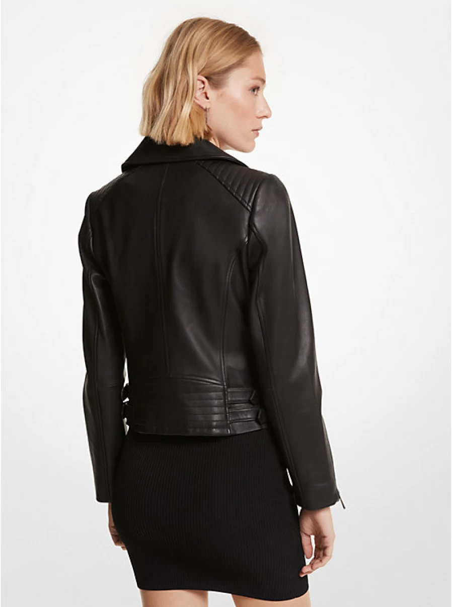 Michael Kors Women's Genuine Leather Motorcycle Jacket for Stylish Riding