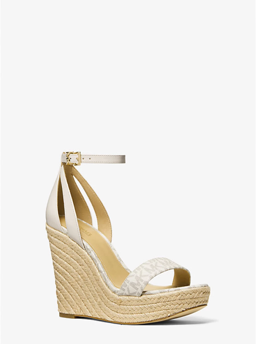 Michael Kors Women's Kimberly Leather Platform Wedge Sandals with Logo