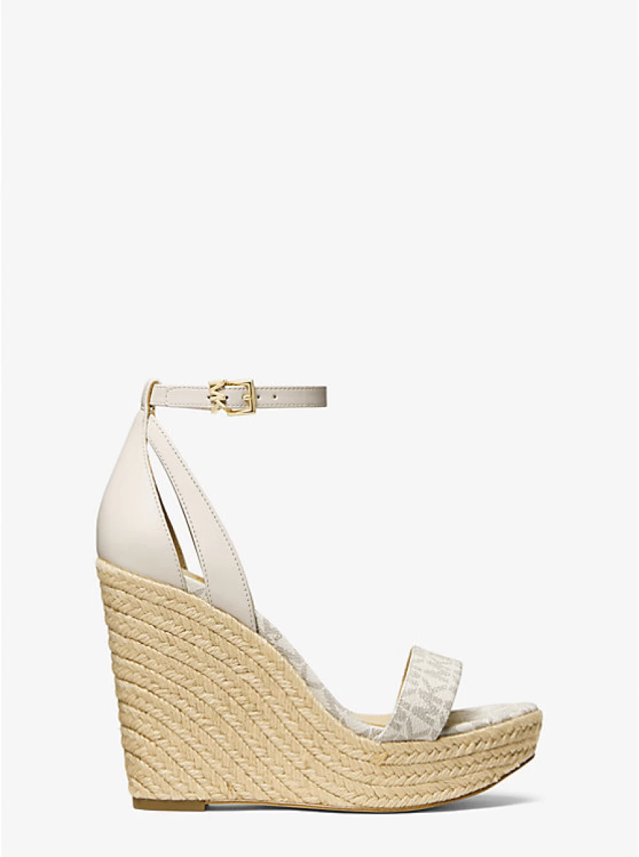 Michael Kors Women's Kimberly Leather Platform Wedge Sandals with Logo