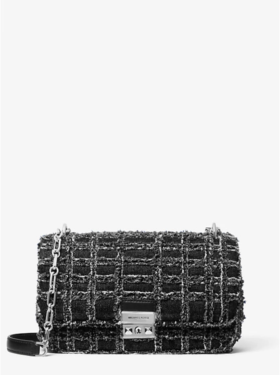 Michael Kors Women's Large Denim Backpack - Kensington Frayed Shoulder Bag for Women