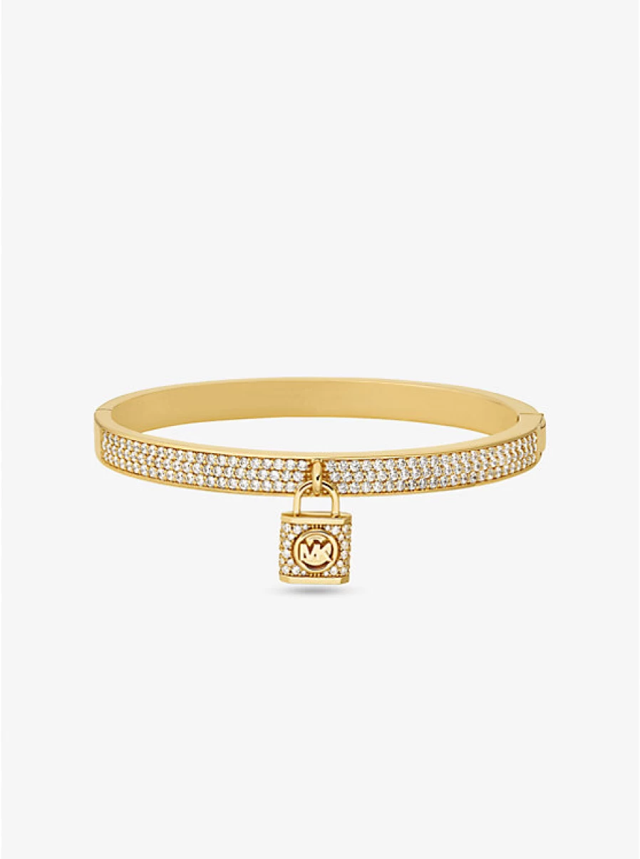 Michael Kors Women's Brass Bracelet with Gold Plating Padlock Charm and Pavé Stone Accents