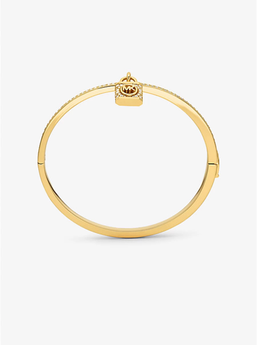 Michael Kors Women's Brass Bracelet with Gold Plating Padlock Charm and Pavé Stone Accents