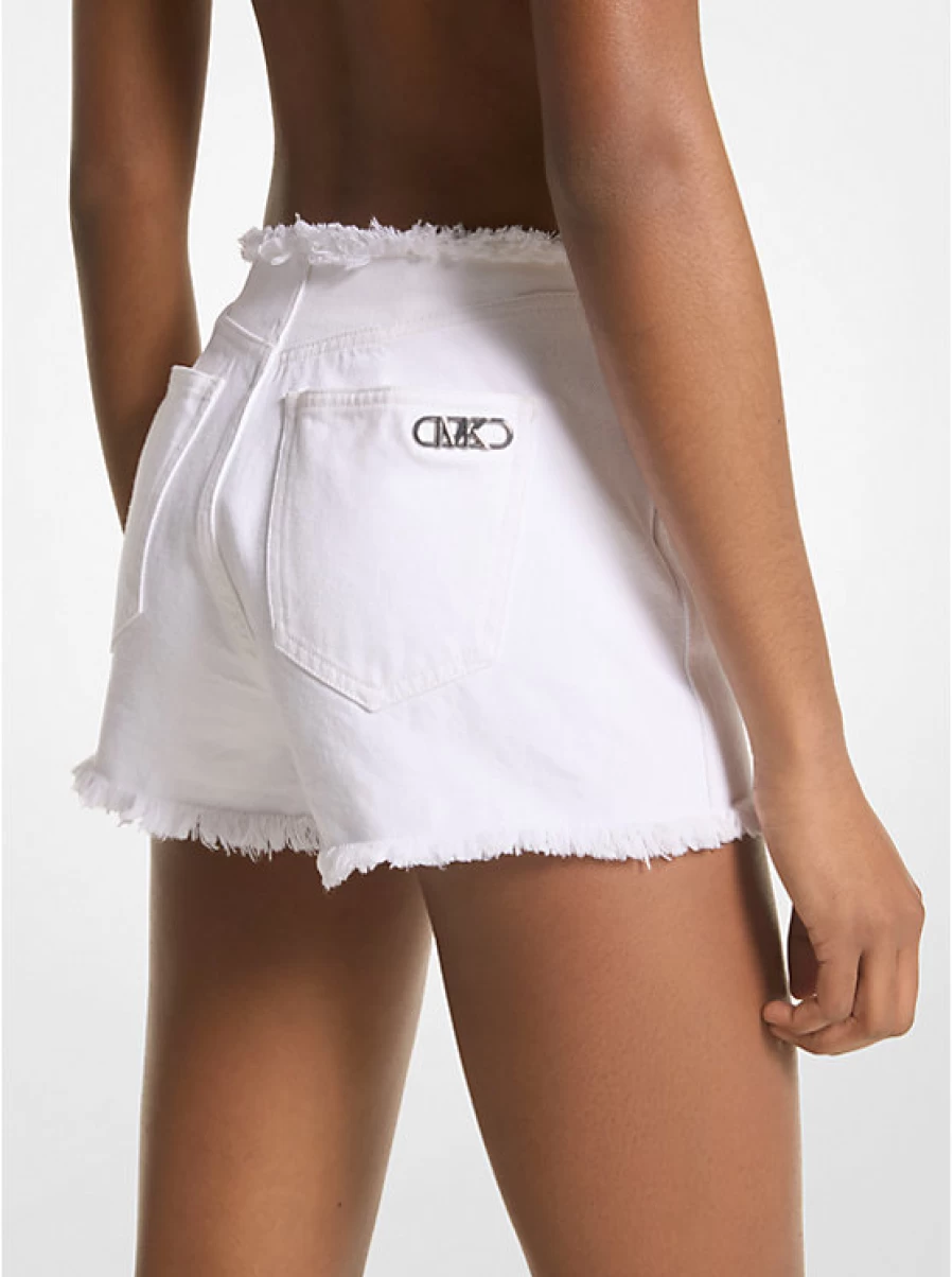 Michael Kors Distressed Denim Shorts for Women - Vintage Blue Frayed Hem High Waisted Summer Shorts