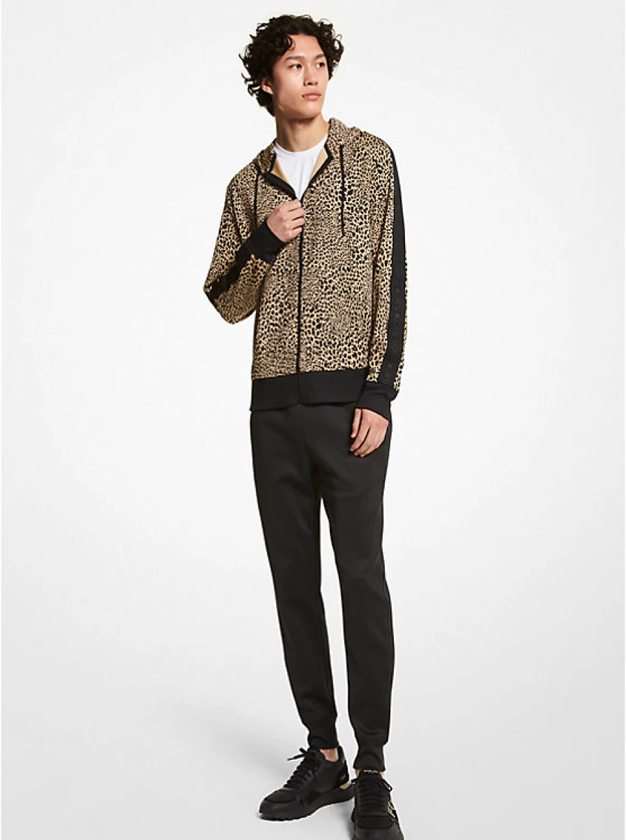 Michael Kors Men's Scuba Fabric Hooded Sweater with Zipper & Animal Print Design