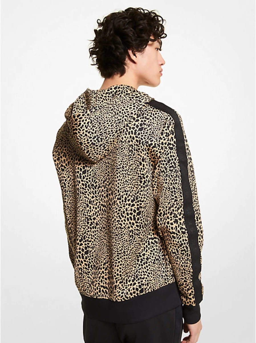 Michael Kors Men's Scuba Fabric Hooded Sweater with Zipper & Animal Print Design