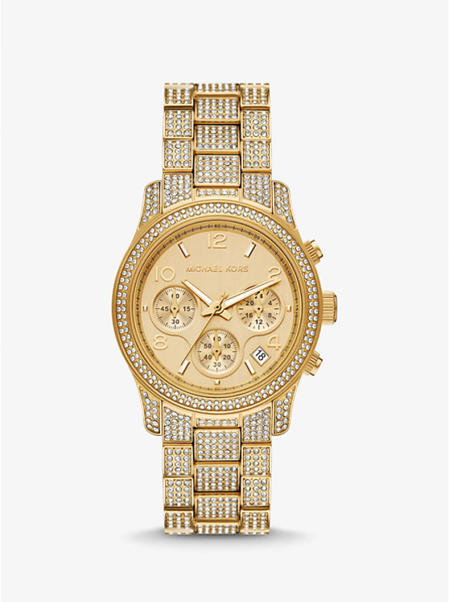 Michael Kors Women's Runway Gold-Tone Watch with Paving Stone Accents