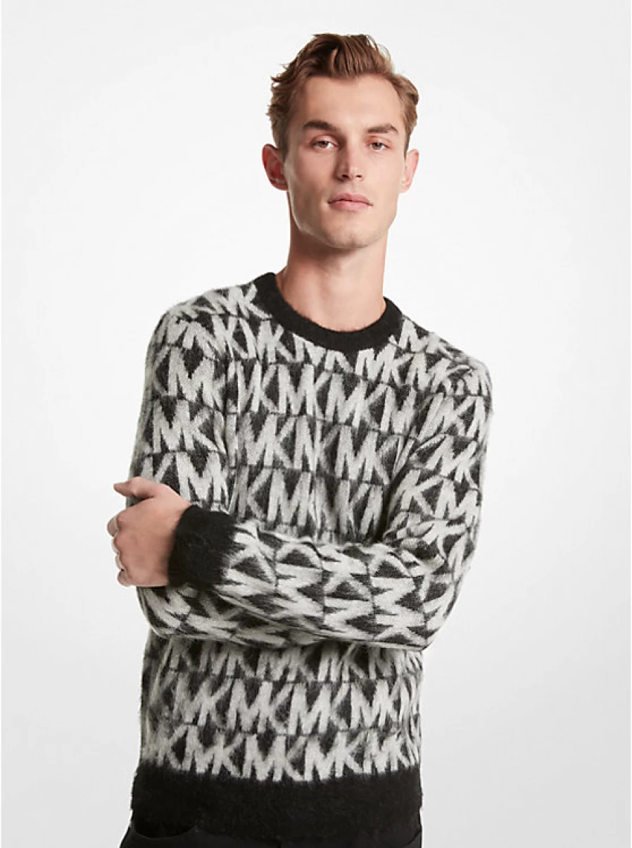 Michael Kors Men's Brushed Jacquard Sweater with Logo Embellishment