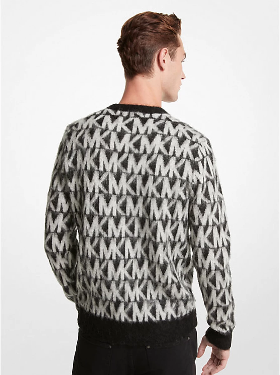 Michael Kors Men's Brushed Jacquard Sweater with Logo Embellishment