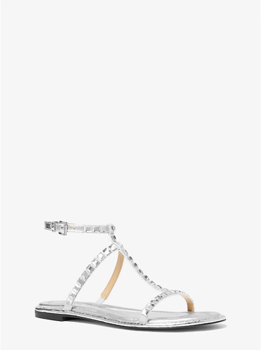 Michael Kors Women's Celia Metallic Flat Sandal with Crystal Decorations