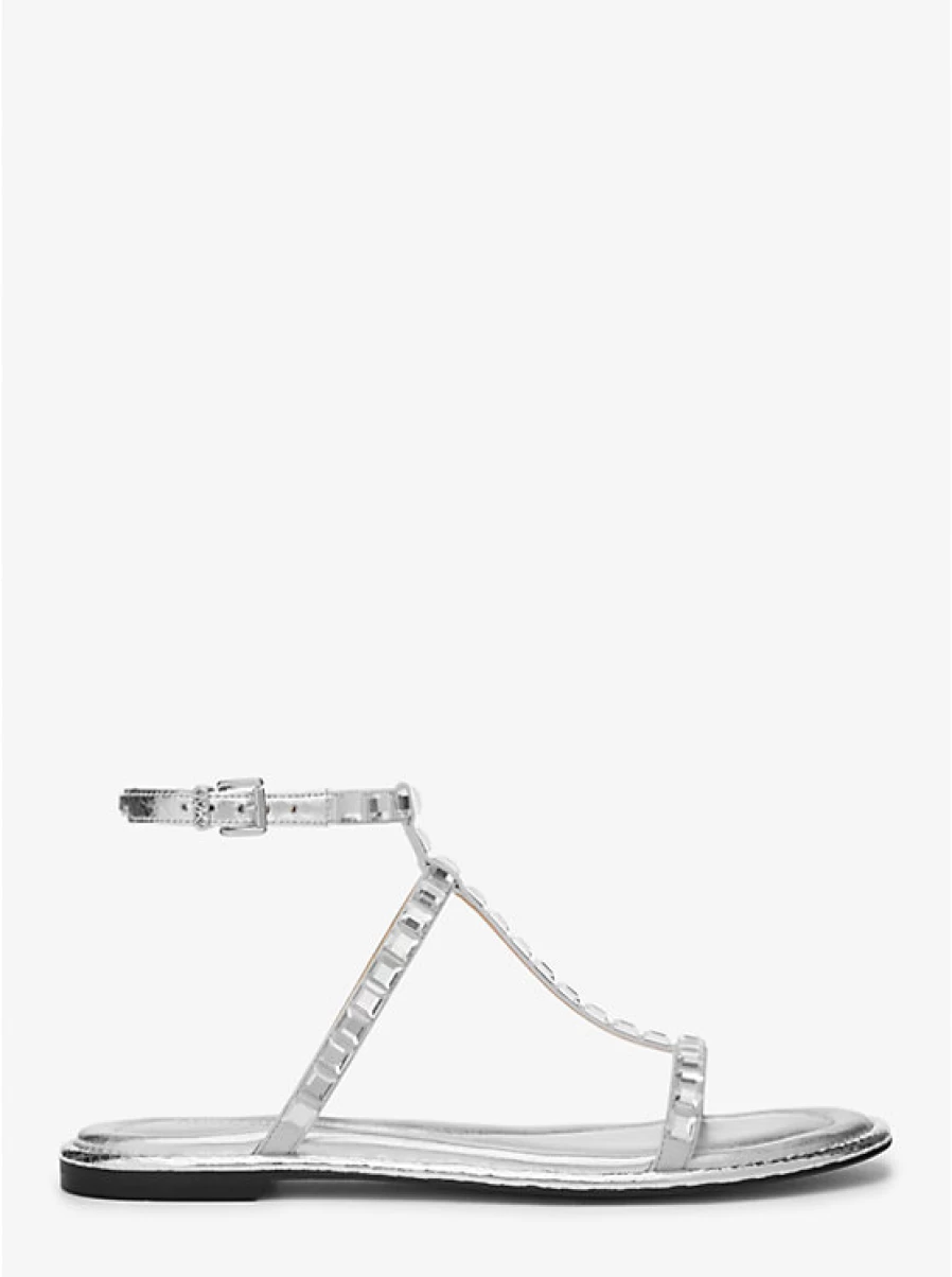 Michael Kors Women's Celia Metallic Flat Sandal with Crystal Decorations