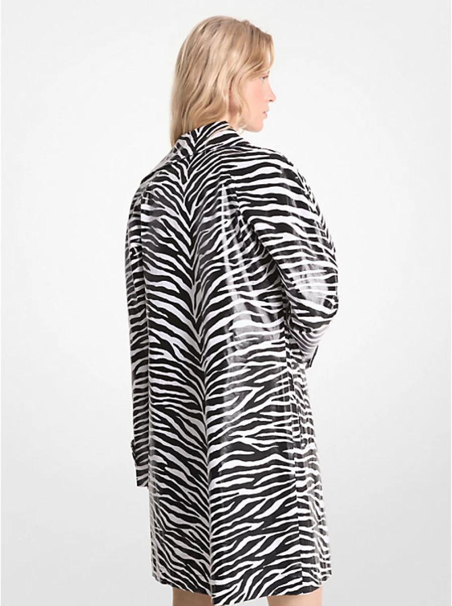 Michael Kors Women's Cotton Twill Balmacaan Coat with Zebra Print