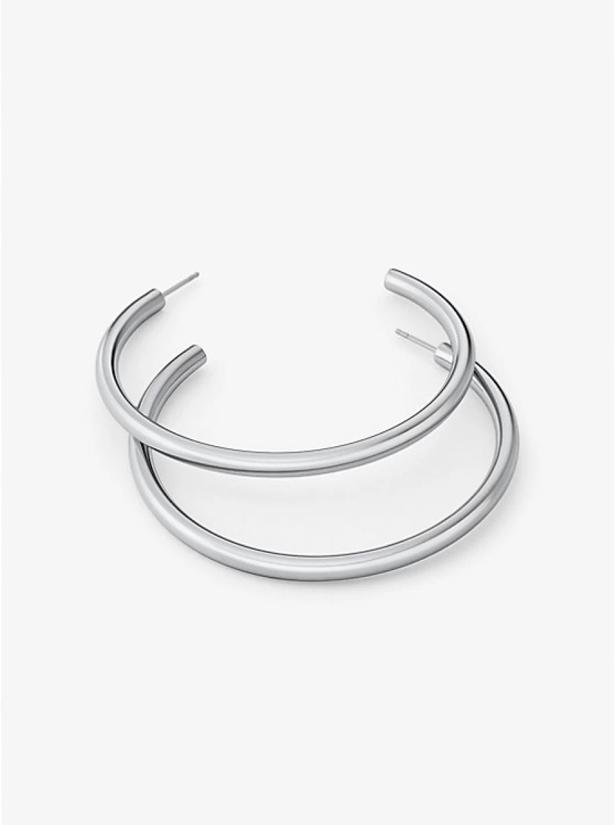 Michael Kors Women's Large Brass Hoop Earrings with Precious Metal Plating