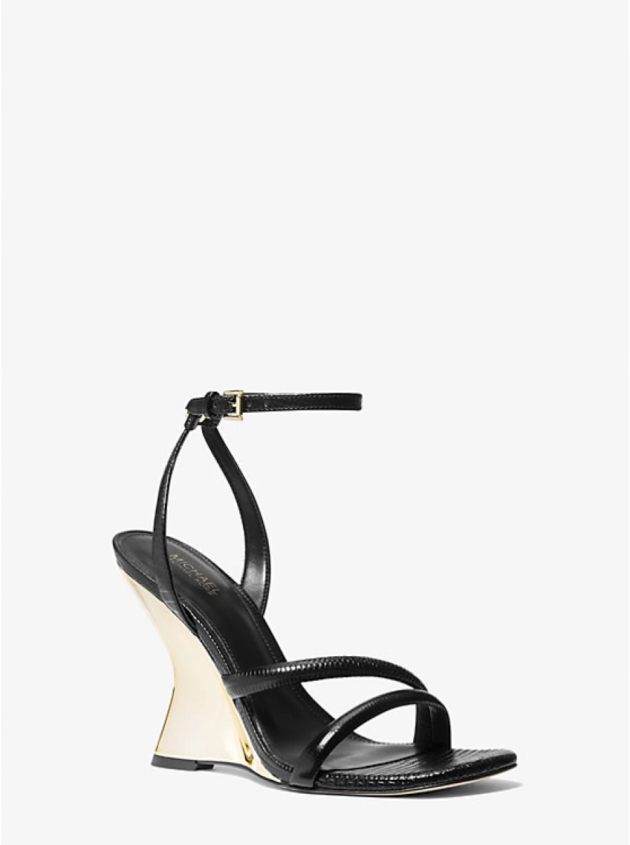 Michael Kors Women's Nadina Embossed Leather Wedge Sandals with Lizard Pattern
