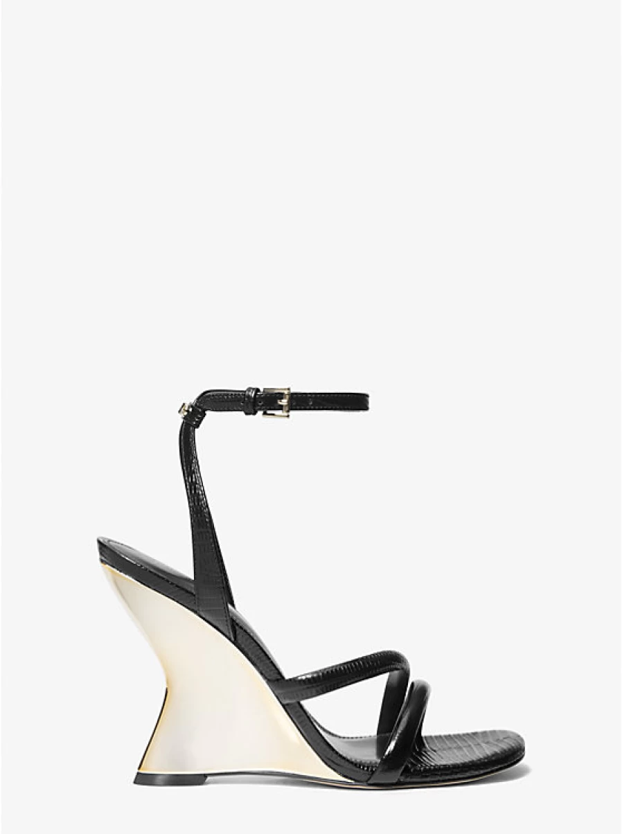 Michael Kors Women's Nadina Embossed Leather Wedge Sandals with Lizard Pattern