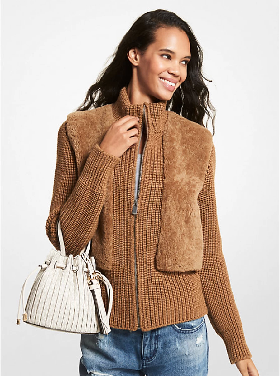 Michael Kors Women's Knit & Lamb Fleece Jacket - Cozy Winter Outerwear