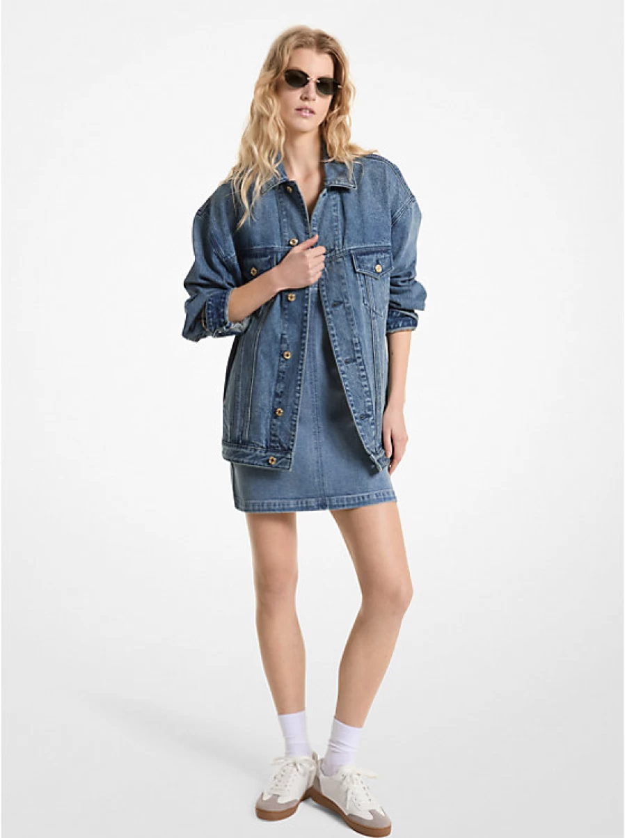 Michael Kors Women's Oversized Denim Jacket - Classic Blue Distressed Denim Coat