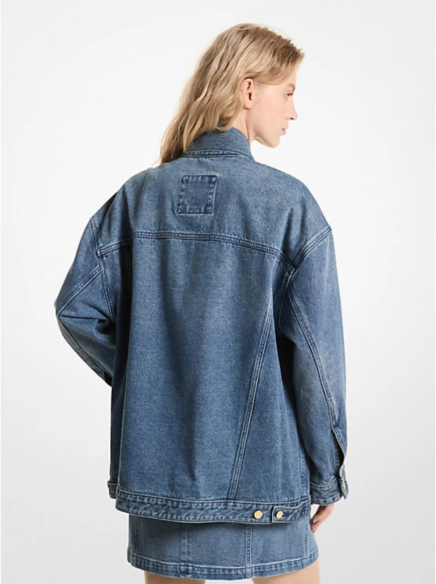 Michael Kors Women's Oversized Denim Jacket - Classic Blue Distressed Denim Coat