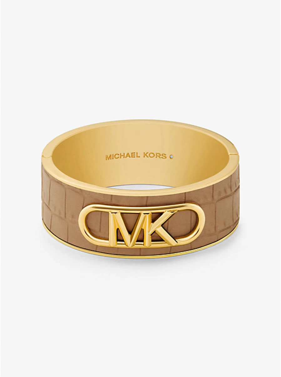 Michael Kors Women's Brass Bracelet with Embossed Crocodile Pattern & Precious Metal Plating - Empire Logo Design
