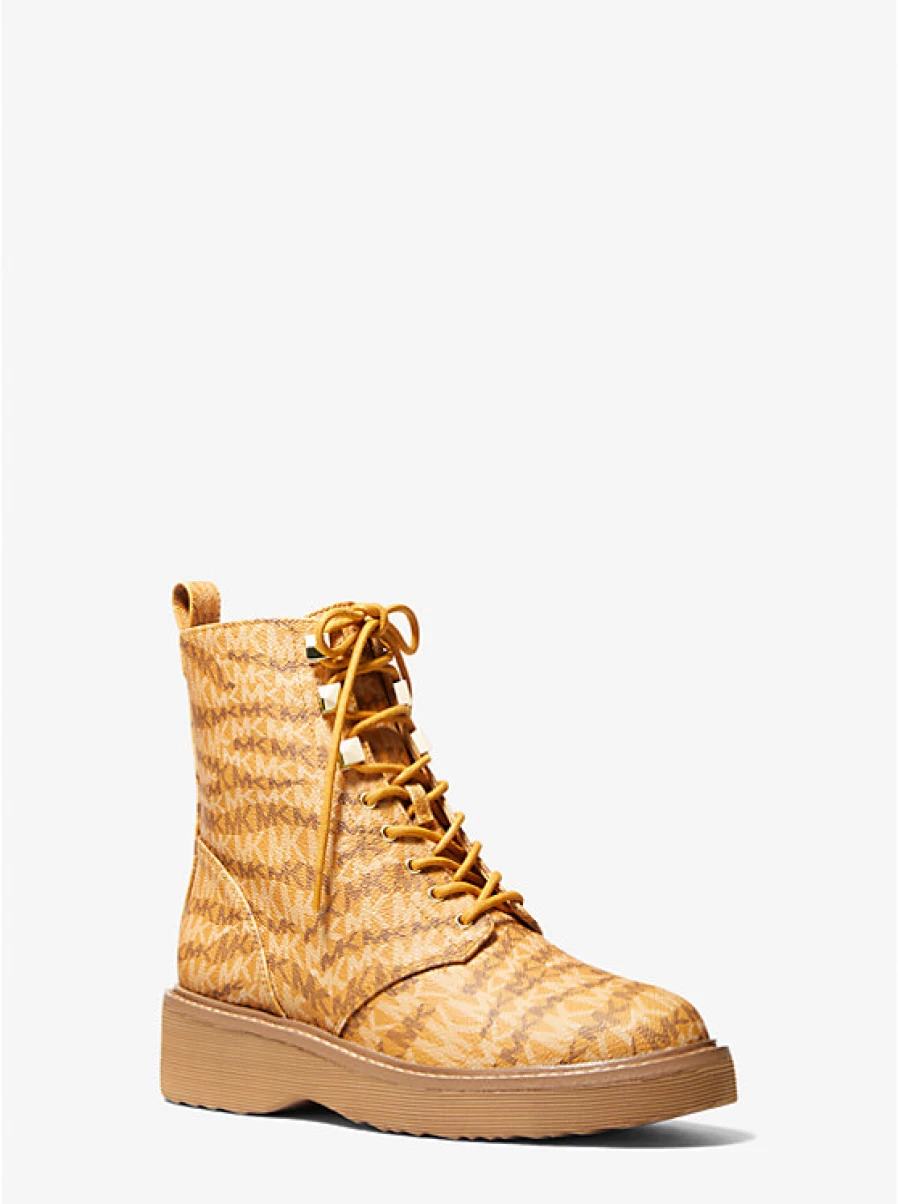 Michael Kors Women's Haskell Canvas Boots with Printed Animal Design and Logo