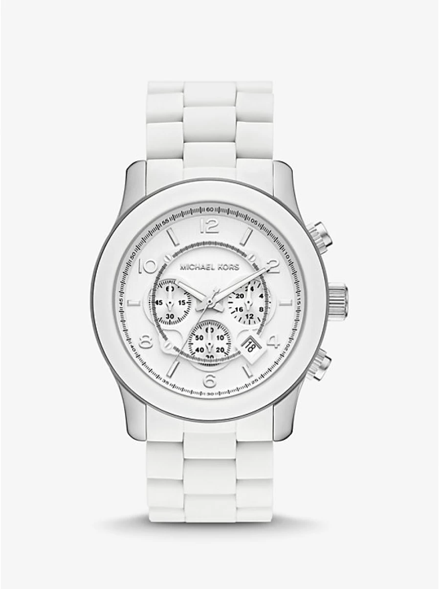 Michael Kors Men's White Oversized Slim Runway Watch - Luxury Designer Chronograph