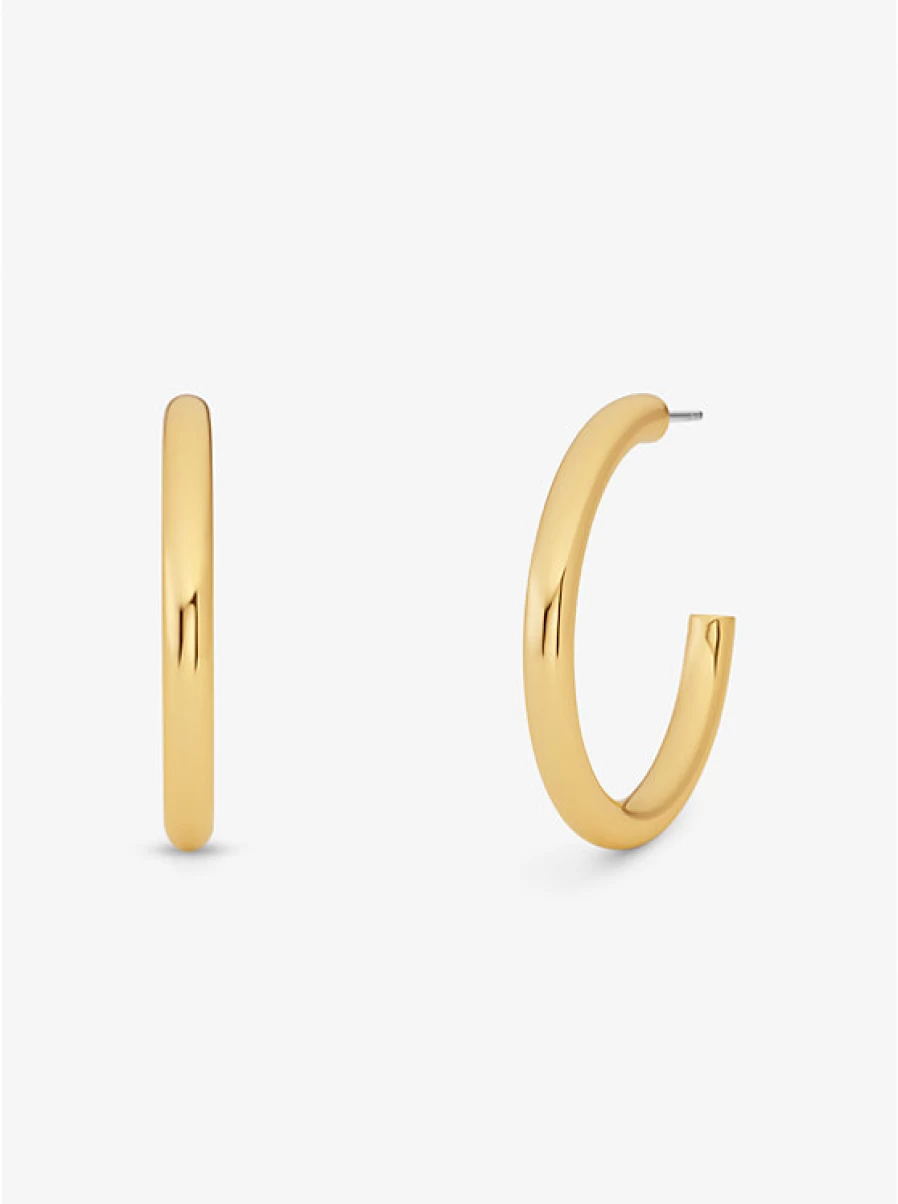 Michael Kors Women's Small Brass Hoop Earrings with Precious Metal Plating