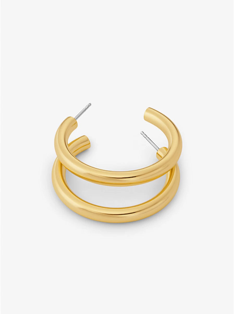 Michael Kors Women's Small Brass Hoop Earrings with Precious Metal Plating