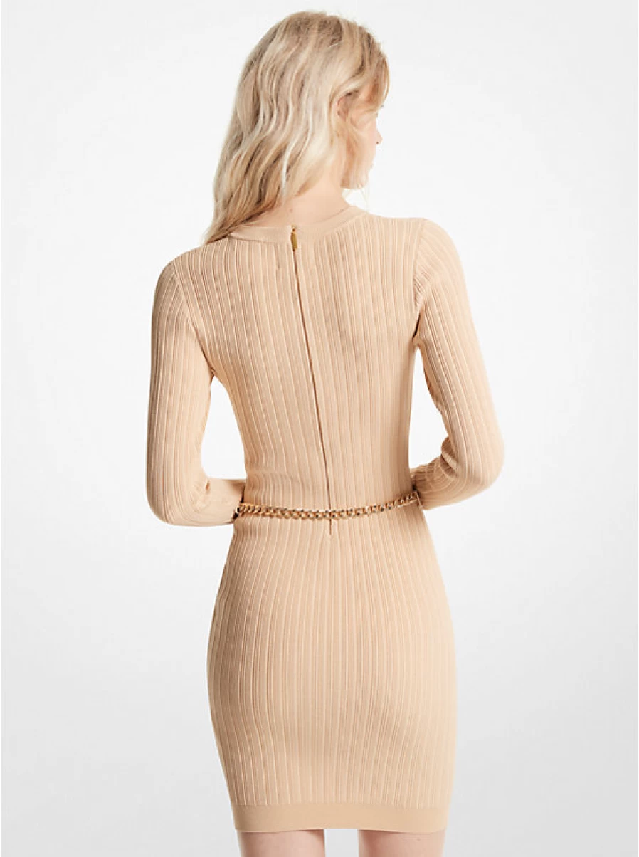 Michael Kors Women's Ribbed Stretch Viscose Sweater Dress with Belt