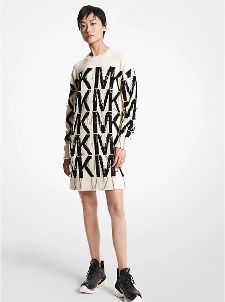 Michael Kors Women's Intarsia Knit Sweater Dress with Logo Design