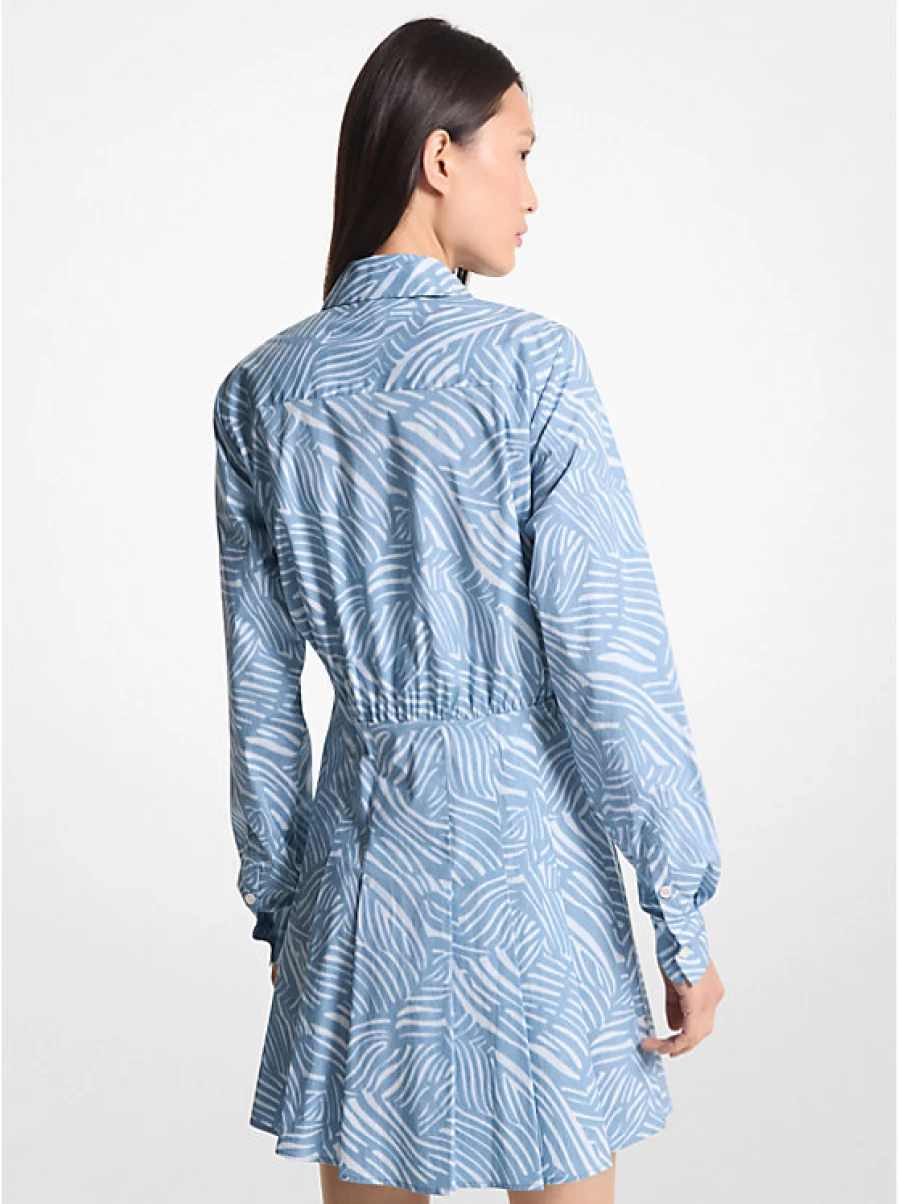 Michael Kors Women's Stretch Cotton Poplin Zebra Print Shirt Dress